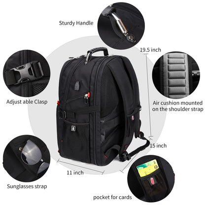 Optima Premium 50L Travel Laptop Backpack - USB Charging, Fits 17''