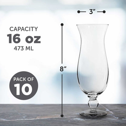Optima Premium Hurricane Glasses - 16 oz, Set of 12, Clear