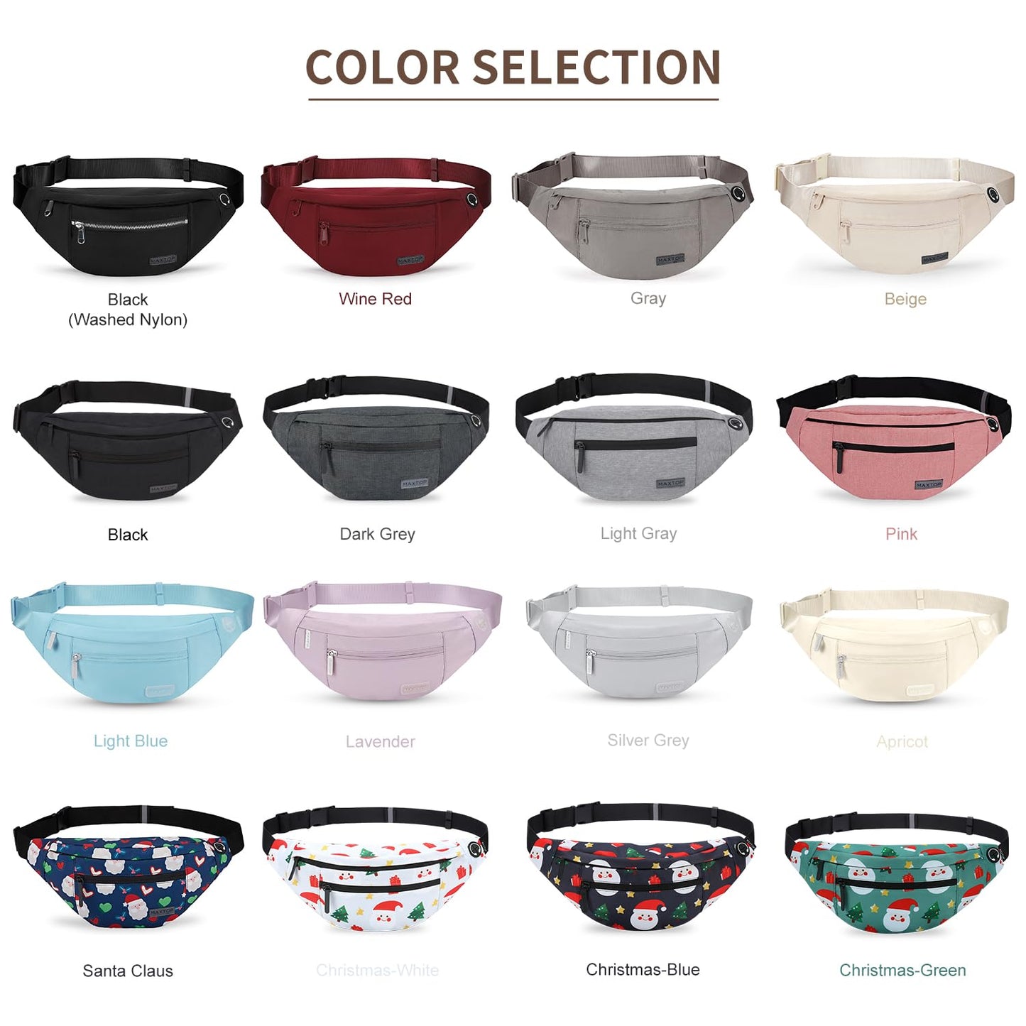Optima Premium Large Waist Fanny Pack - 4-Zipper Pockets, Headphone Jack