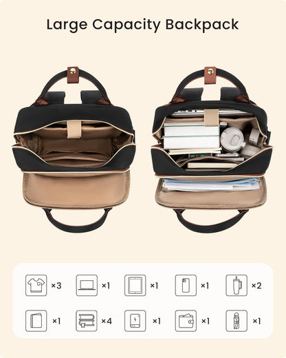 Optima Women's 15.6" Laptop Backpack with Tumbler Holder - Black/Brown