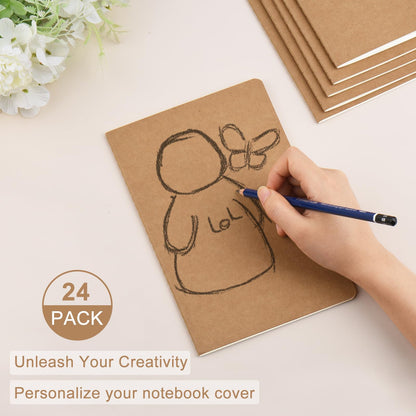 Optima Premium A5 Kraft Notebooks - 24 Pack, Lined Journals, 60 Pages