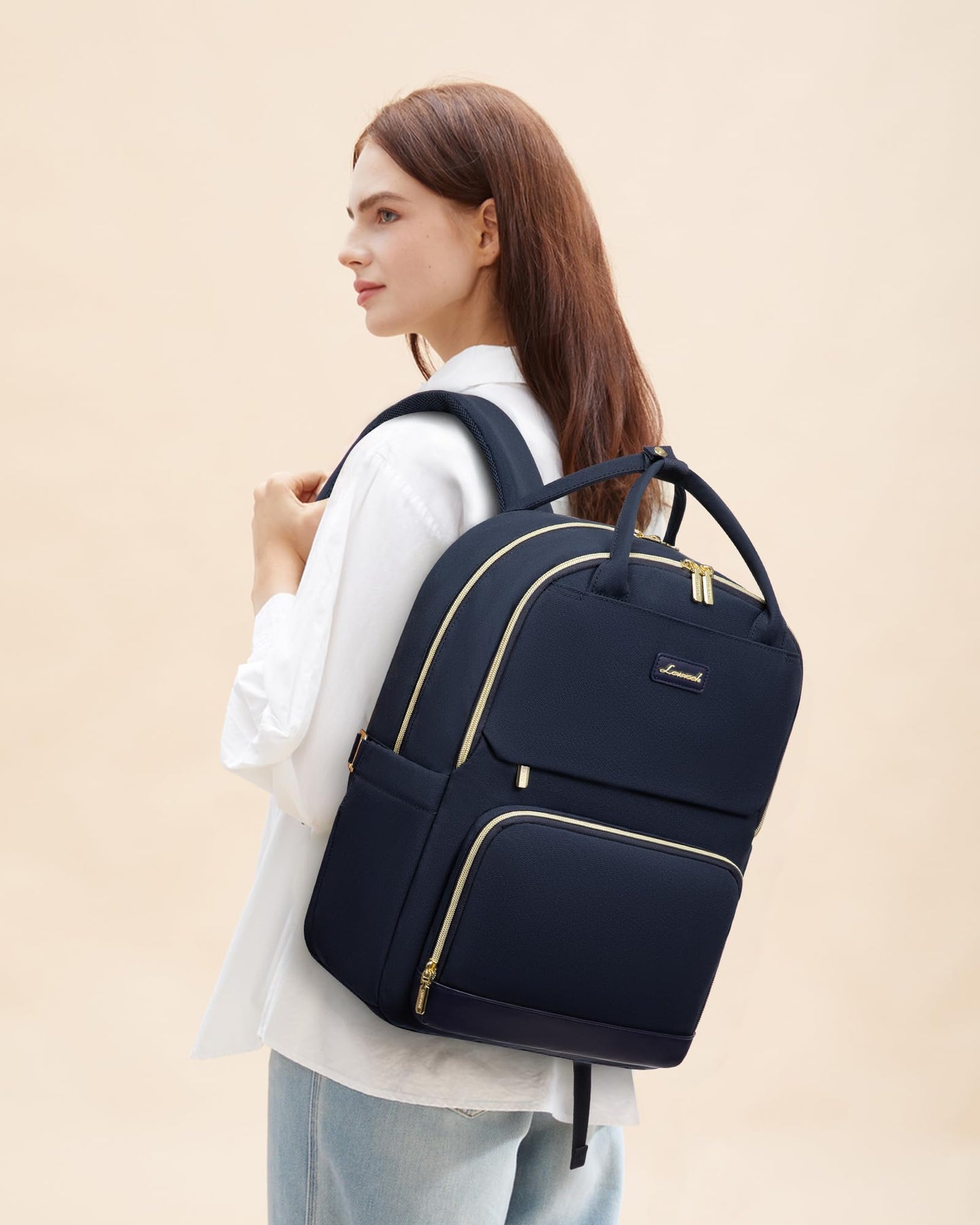 Optima Women's 15.6" Laptop Backpack with Tumbler Holder - Dark Blue