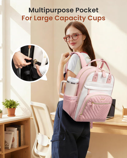 Optima Premium Waterproof Laptop Backpack - 15.6 inch, Beige-Pink