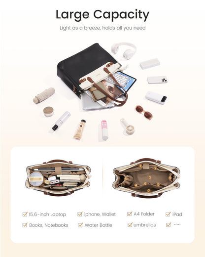 Optima Premium Leather Laptop Tote Bag - 15.6 Inch, Waterproof