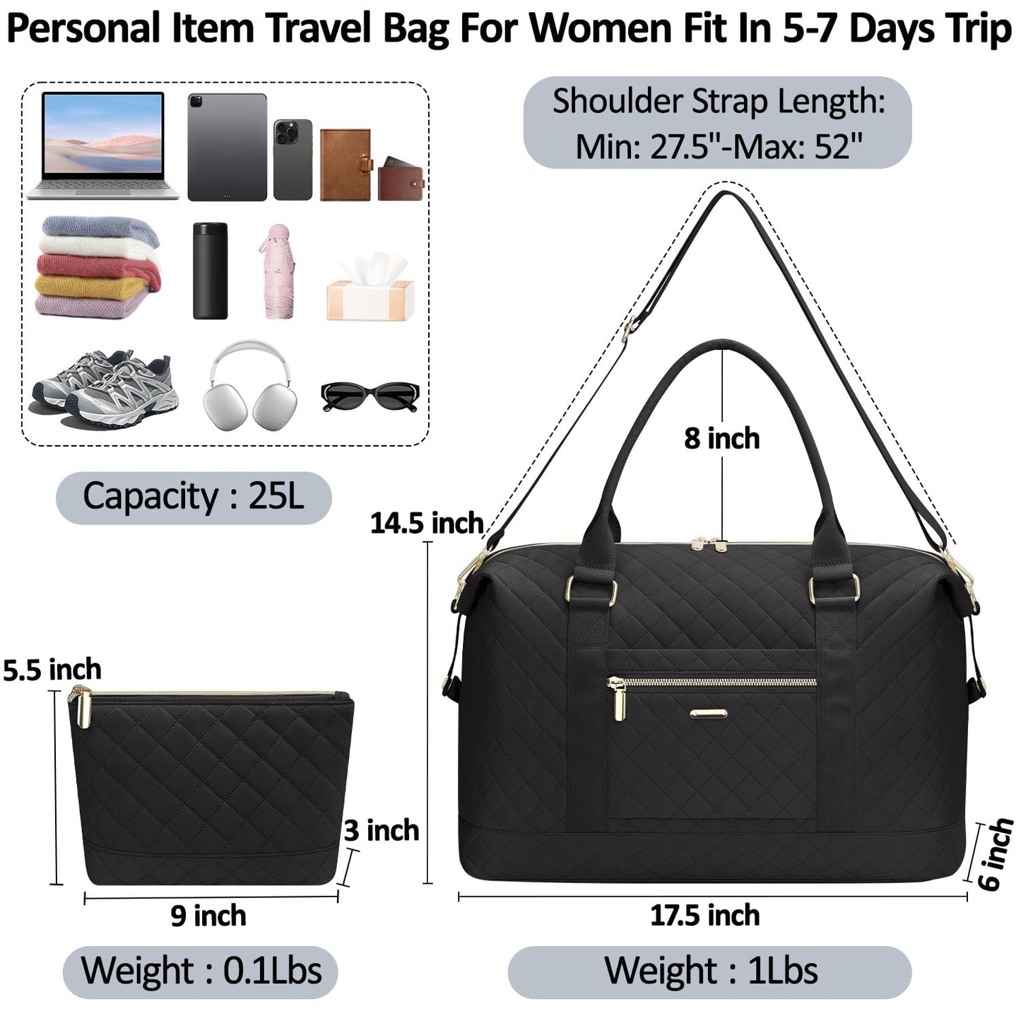 Optima Premium Women's Travel Duffle Bag - Stylish Black Design