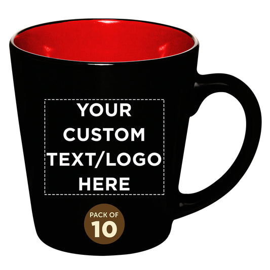 Optima Premium Ceramic Coffee Mugs Set - 12 oz, Personalized, Red