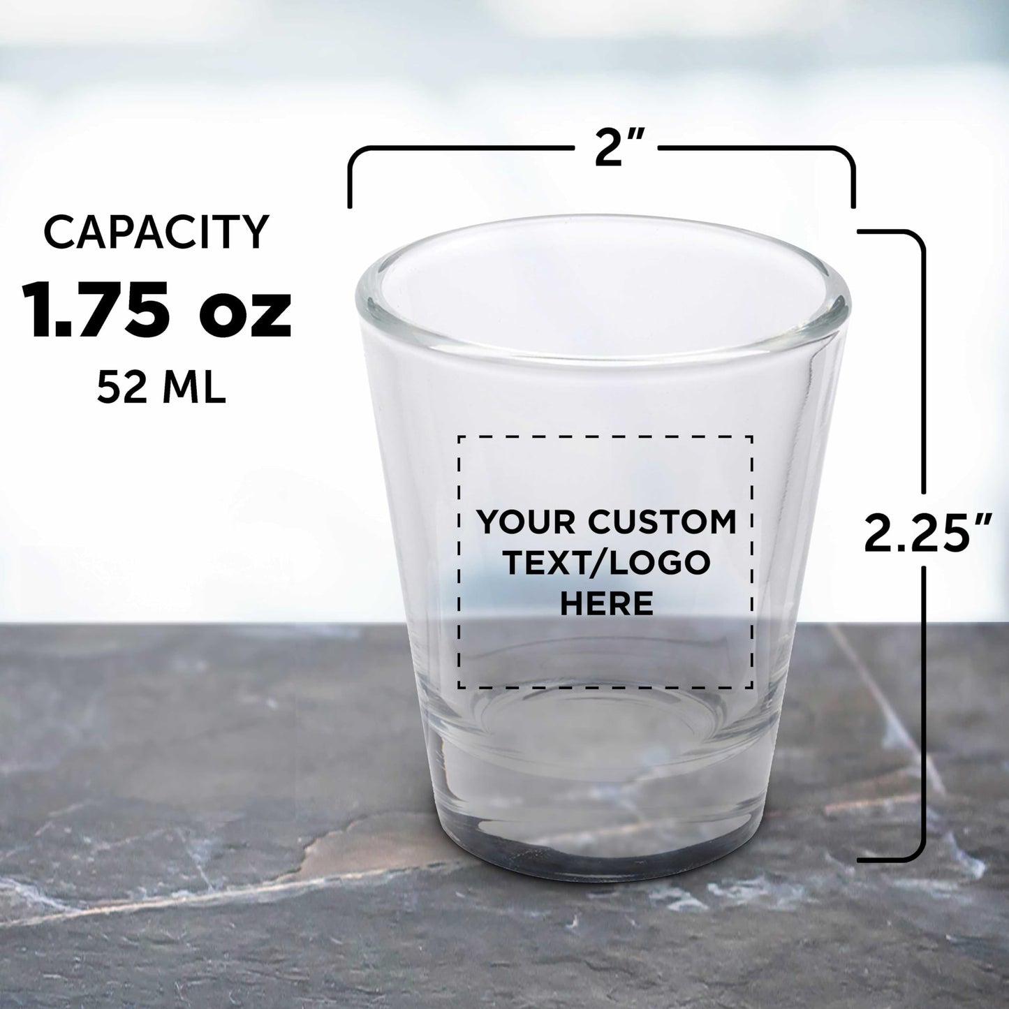 Optima Custom Shot Glasses Set - 1.75 oz, 100 Pack for Events