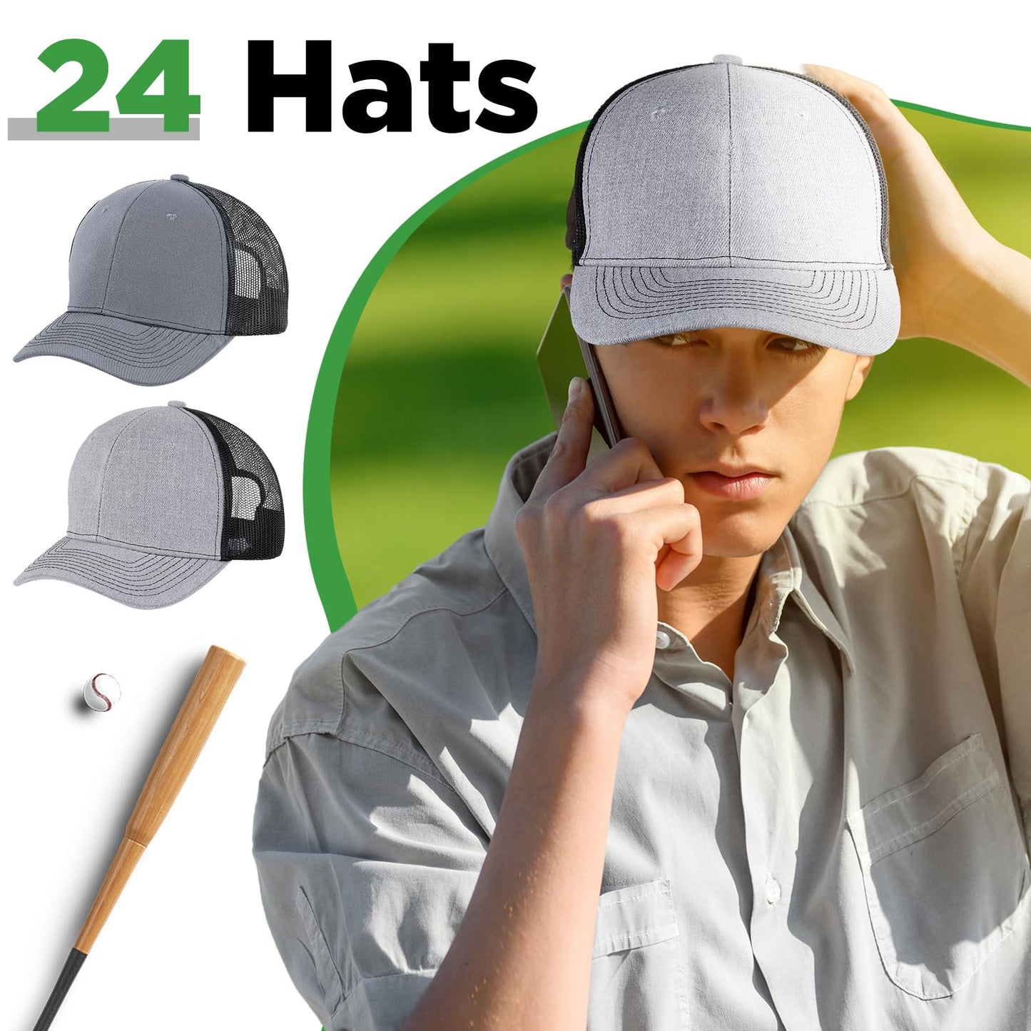 Optima Premium Adjustable Trucker Hat - 24 Pcs Blank Mesh Caps