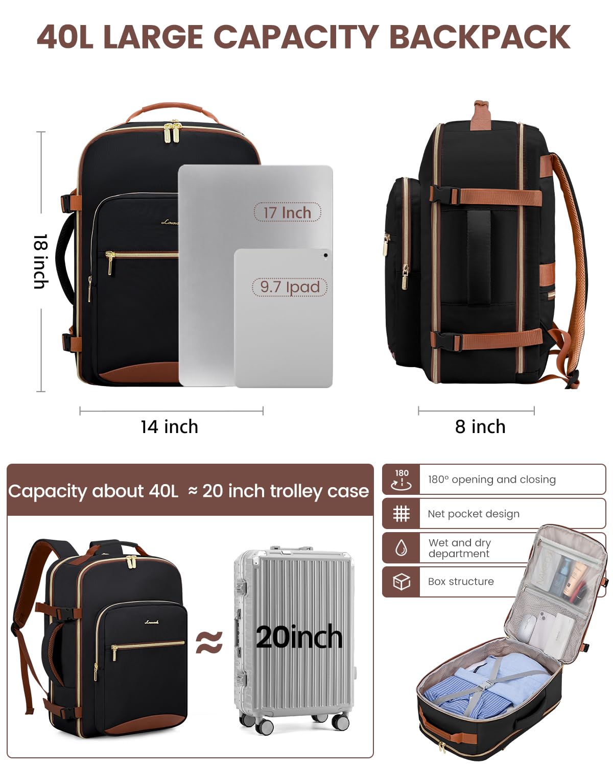 Optima Premium Laptop Backpack - 15.6", Black-Brown, Durable Design