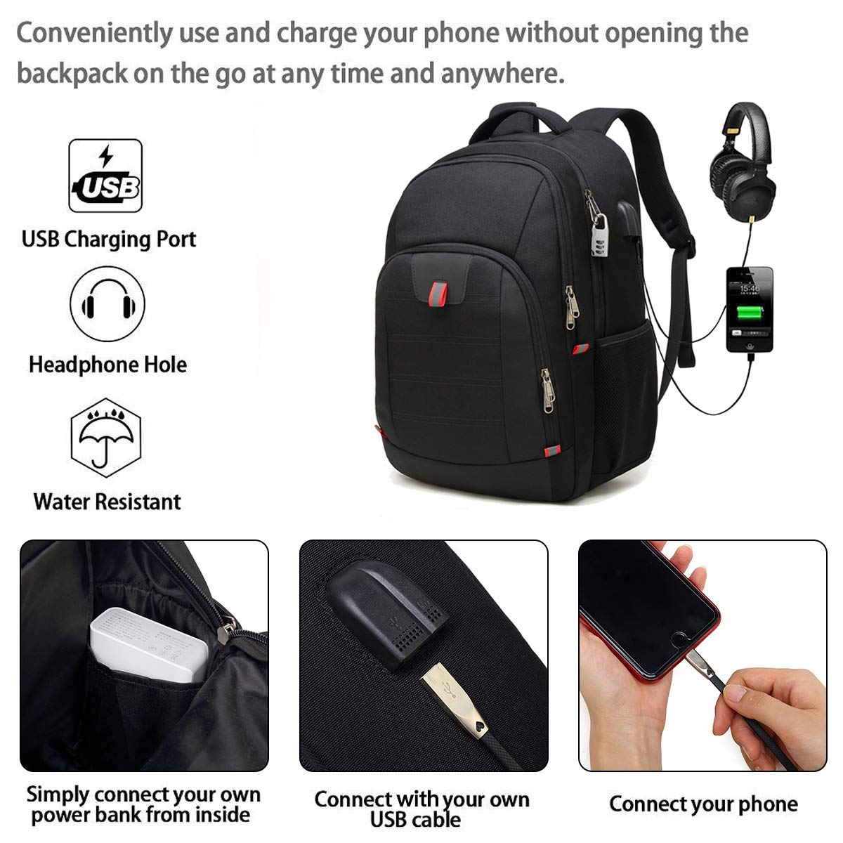 Optima Premium Anti-Theft Laptop Backpack with USB Charging Port