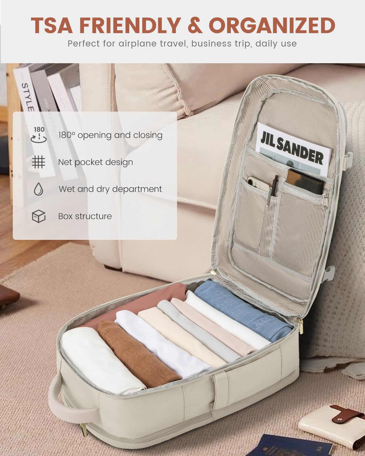 Optima Premium Travel Backpack - 40L, Beige, 17.3 Inch