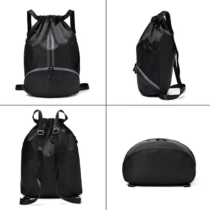 Optima Premium Large Drawstring Backpack - Black Gym Bag