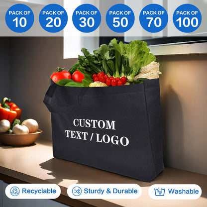 Optima Premium Custom Tote Bags - 100 Pack, Reusable Grocery Bags