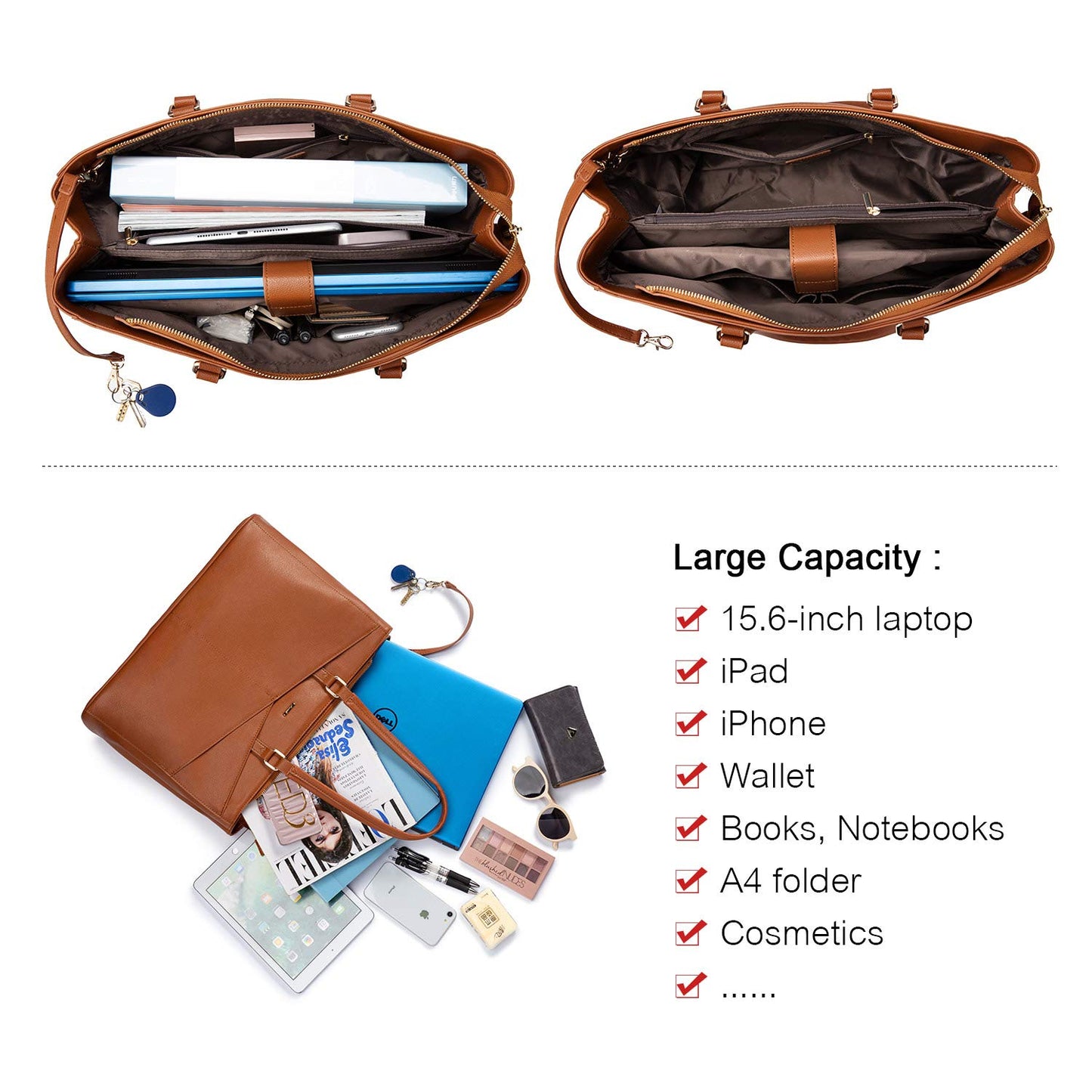 Optima Premium Leather Laptop Tote Bag - 15.6 Inch Waterproof