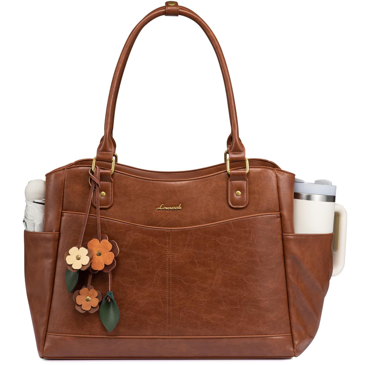 Optima Vintage Work Tote Bag - 15.6 inch Laptop, Brown, with Cup Holder
