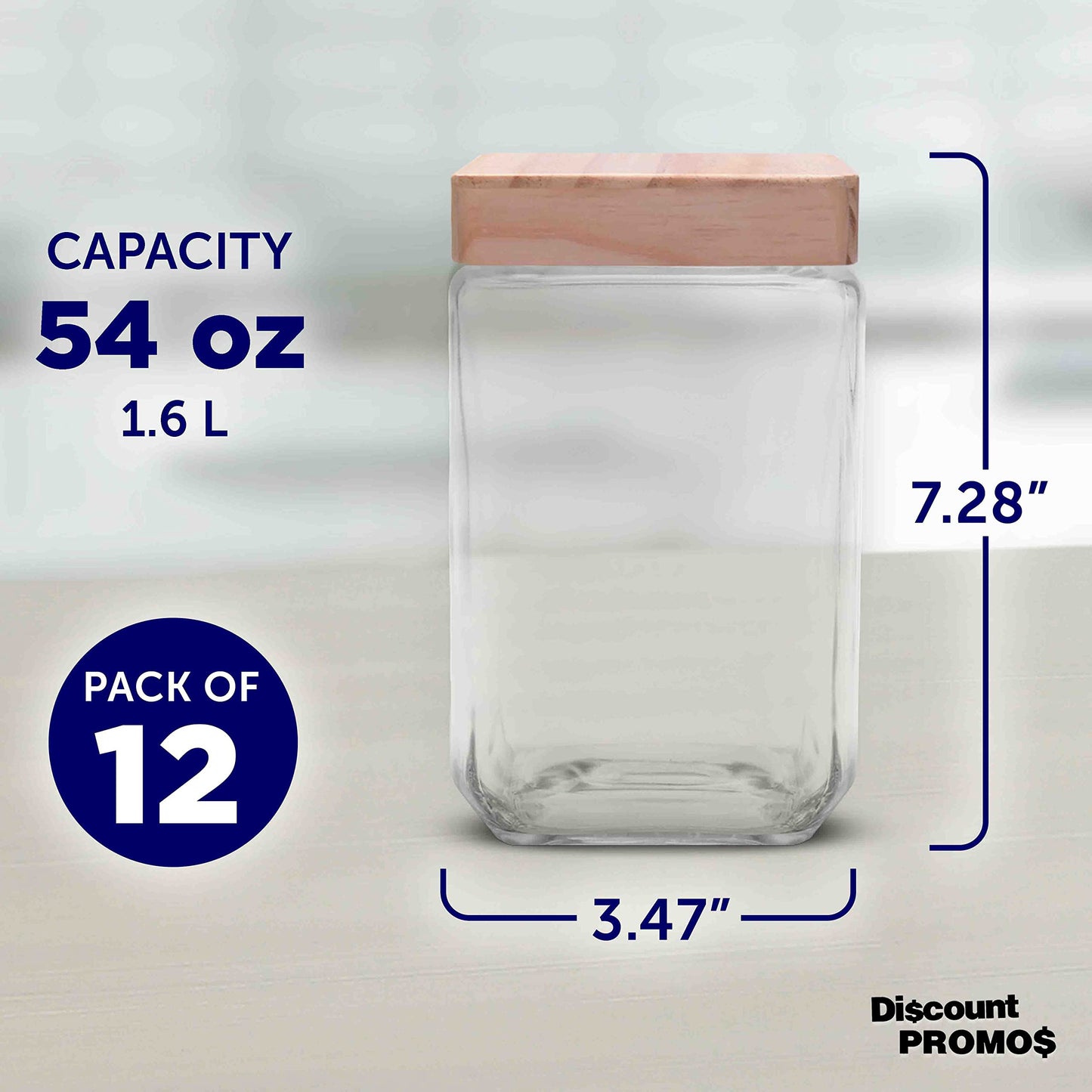 Optima Premium Glass Candy Jars with Wooden Lid - 54 oz, Set of 12