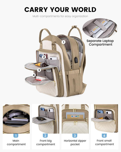 Optima Women's Laptop Backpack - 15.6-Inch, Stylish D-black-beige