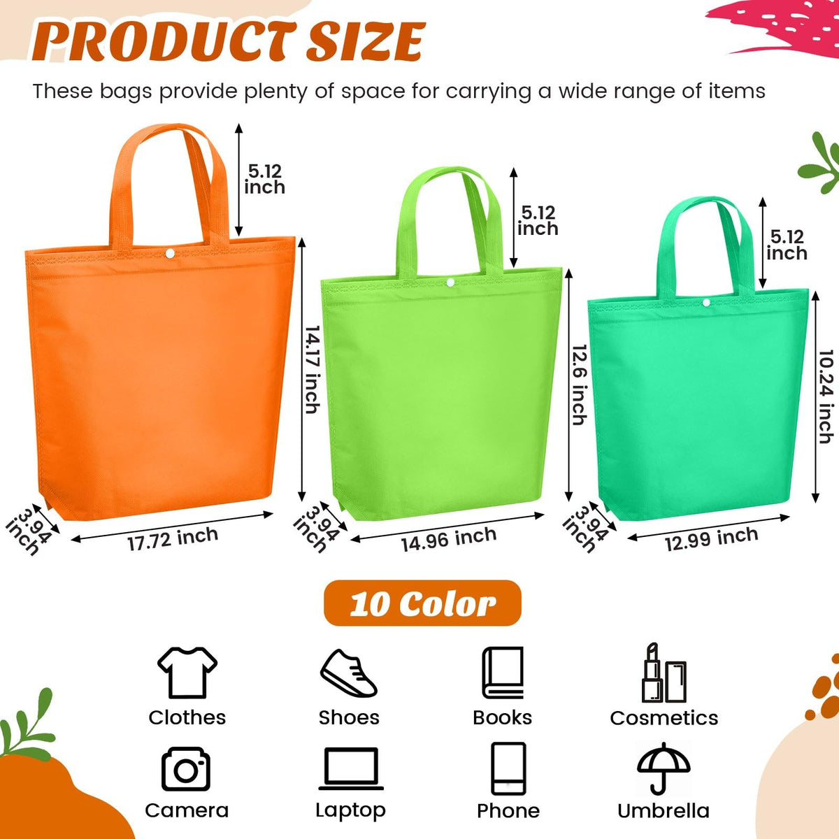 Optima Premium Reusable Multicolor Shopping Bags - 100 Pack, Small