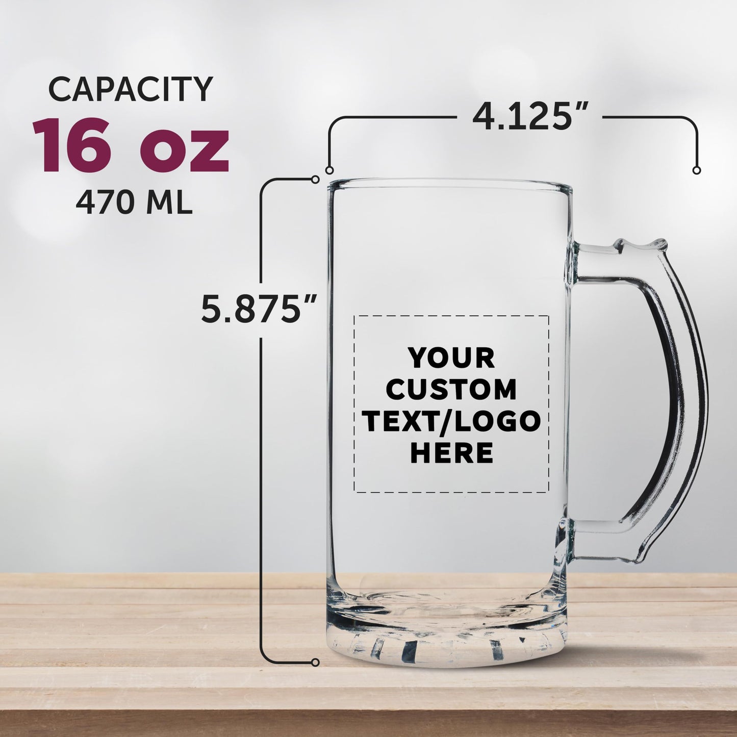 Optima Custom Glass Beer Mug Set - 16 oz, 100 Pack for Events