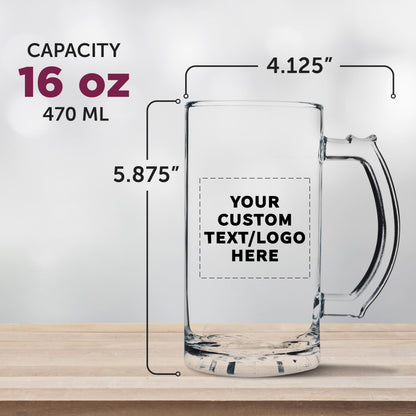 Optima Custom Glass Beer Mug Set - 16 oz, 100 Pack for Events