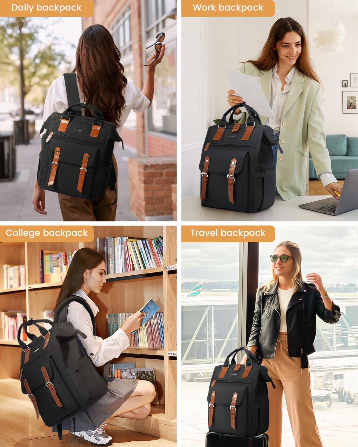 Optima Premium Laptop Backpack - 15.6 Inch, Black-Brown, for Work & School