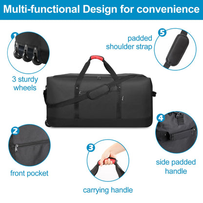Optima Premium 120L Rolling Duffel Bag - Lightweight & Durable