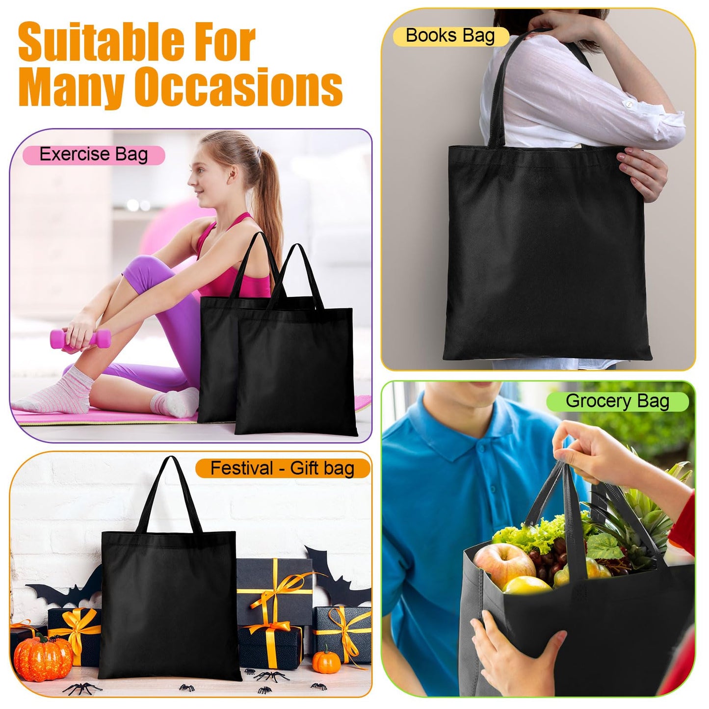 Optima Premium Reusable Canvas Tote Bags - 15'' x 16'' (100 Pcs)