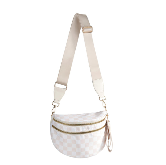 Optima Premium Checkered Nylon Crossbody Bum Bag - Medium Size