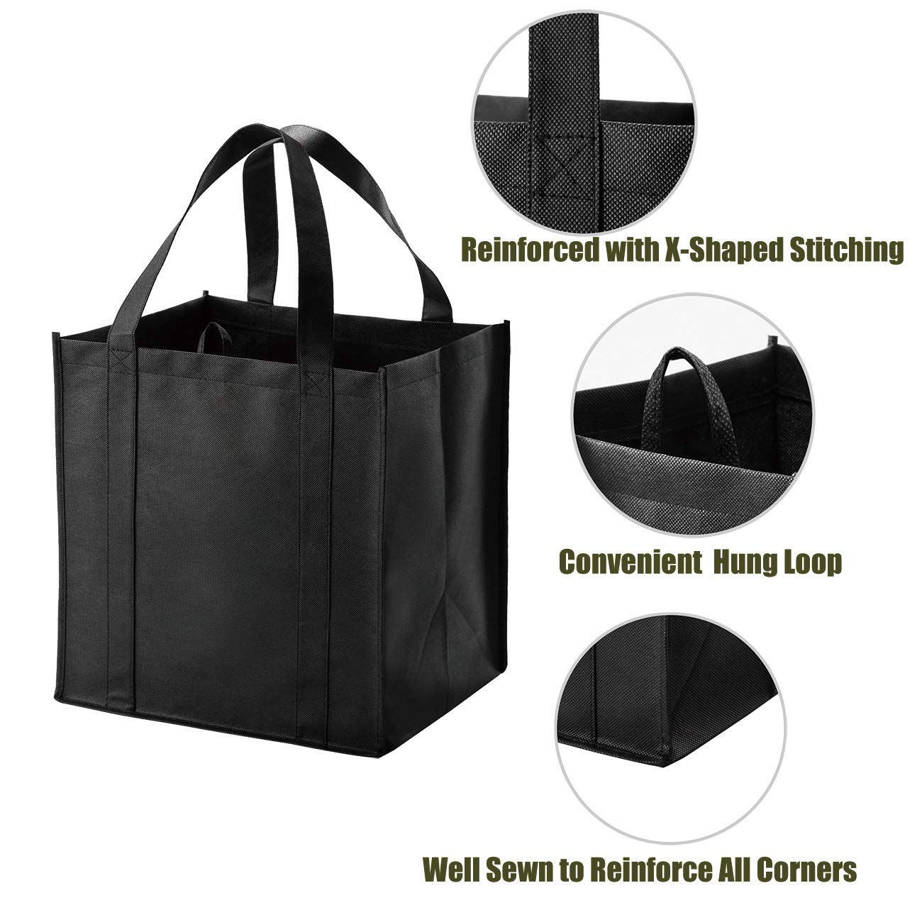 Optima Heavy-Duty Reusable Grocery Tote Bags - 10 Pack, 40 lbs Capacity