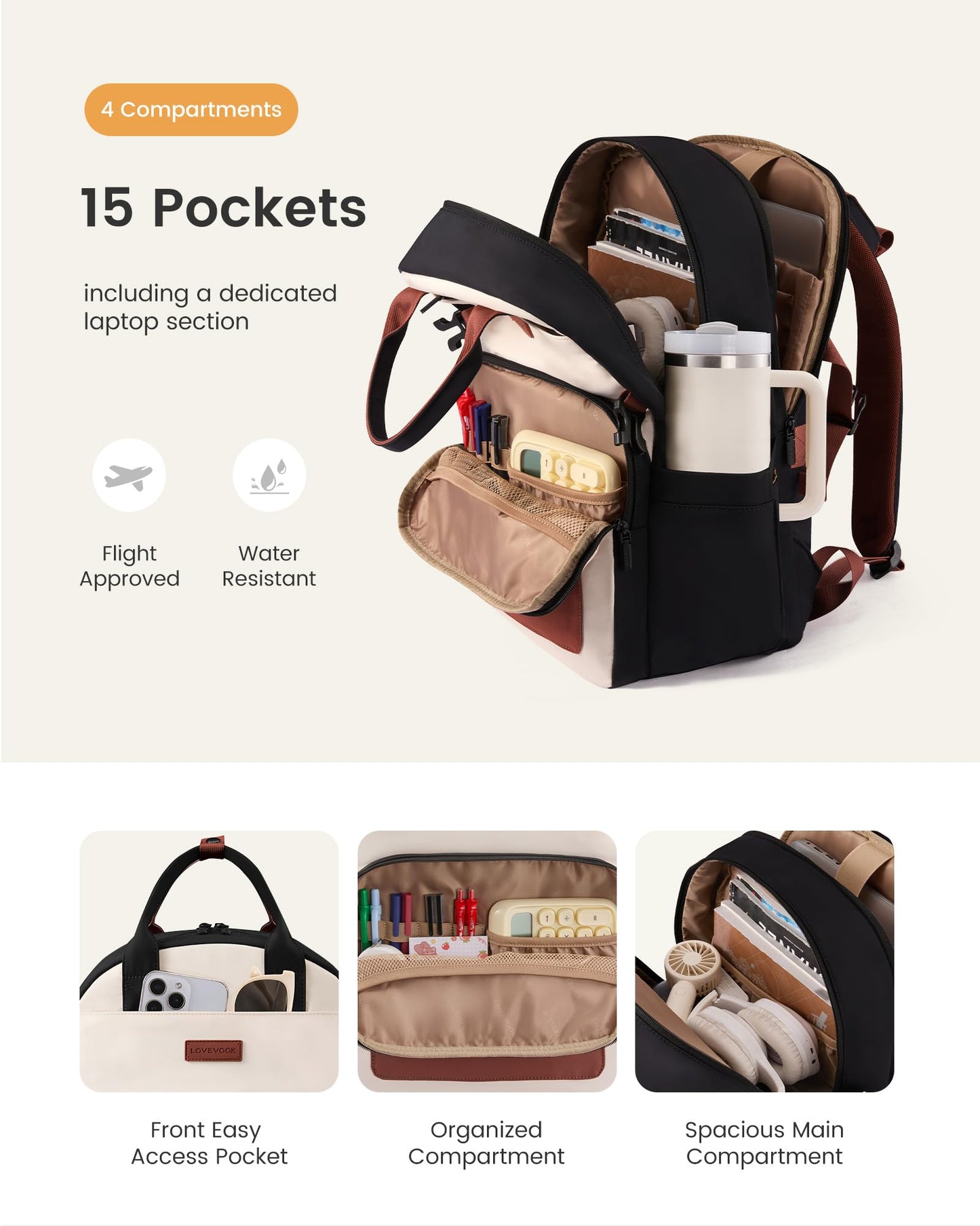 Optima Women's Waterproof Laptop Backpack - 15.6 Inch, Stylish Design