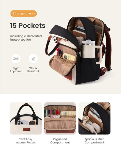 Optima Women's Waterproof Laptop Backpack - 15.6 Inch, Stylish Design