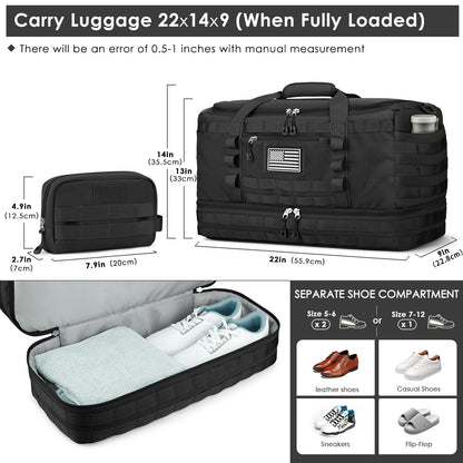 Optima Military Travel Duffel Bag with Shoe Compartment - Black