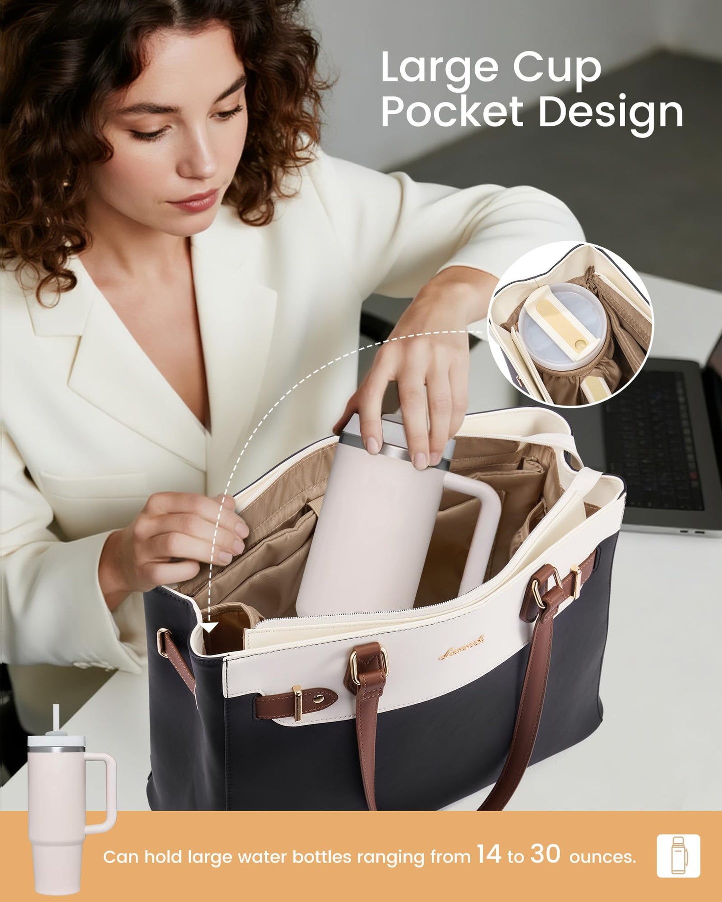 Optima Premium Leather Laptop Tote Bag - 15.6 Inch, Waterproof