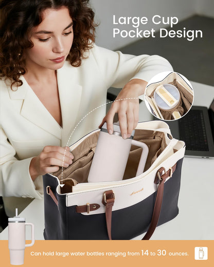 Optima Premium Leather Laptop Tote Bag - 15.6 Inch, Waterproof