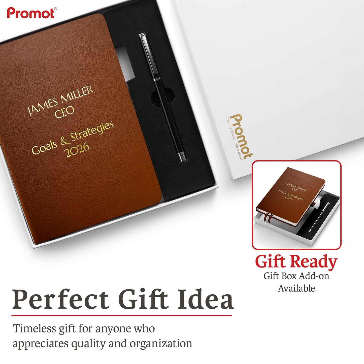 Optima Premium A5 Leather Journal - Custom Name Notebook, 192 Pages