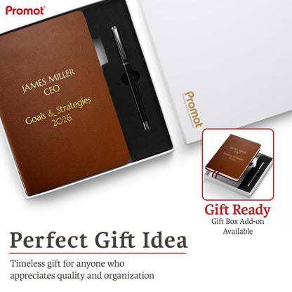 Optima Premium A5 Leather Journal - Custom Name Notebook, 192 Pages