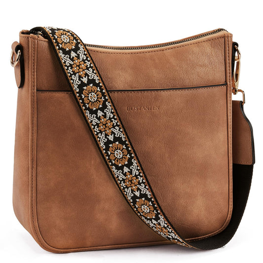 Optima Premium Leather Crossbody Bag with Adjustable Strap - Brown