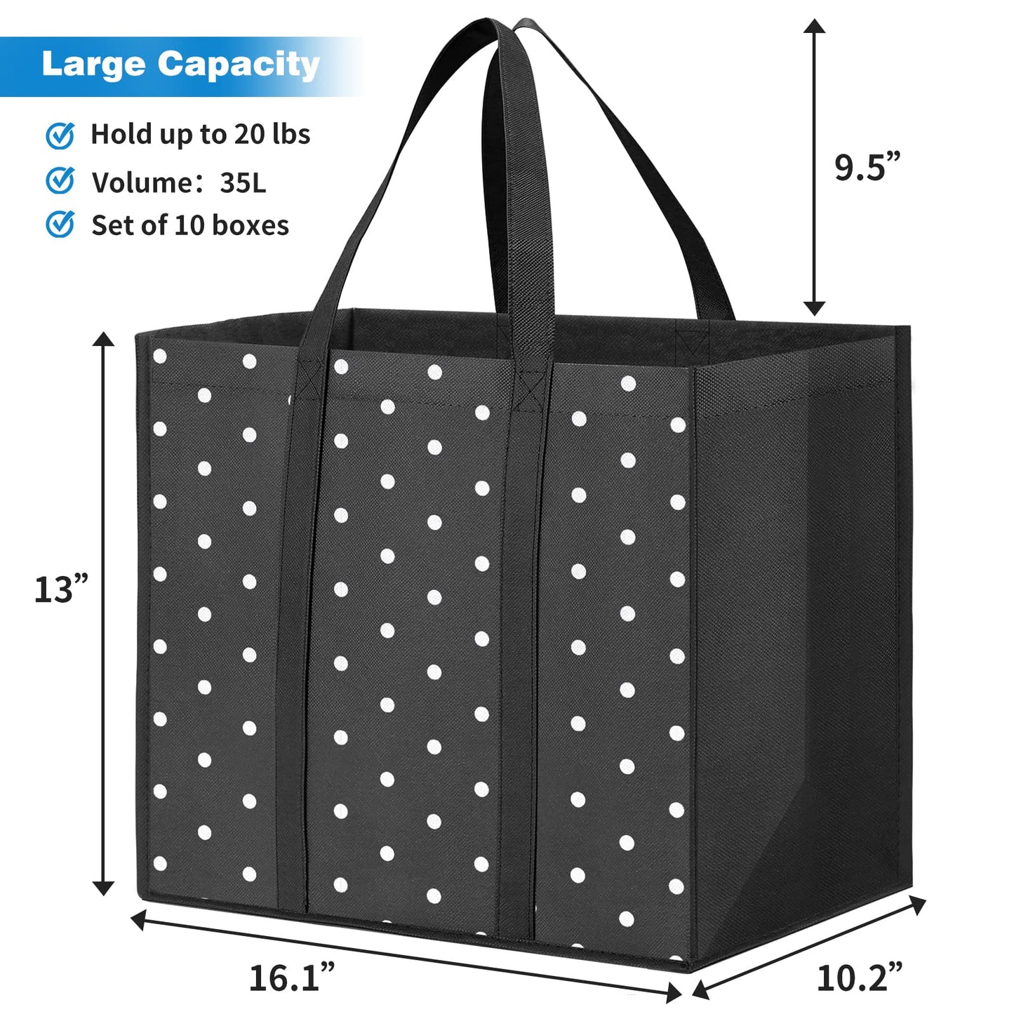 Optima Premium Reusable Grocery Tote Bags - 10 Pack
