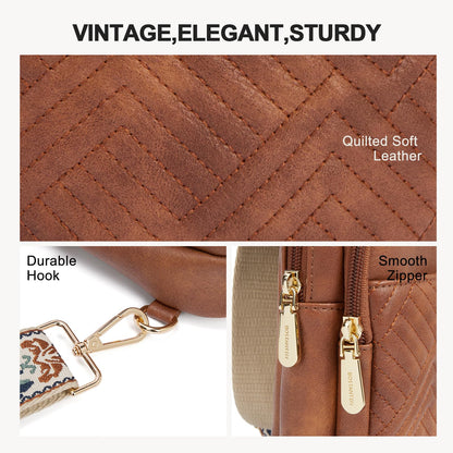 Optima Premium Leather Crossbody Sling Bag - Quilted Travel Fanny Pack