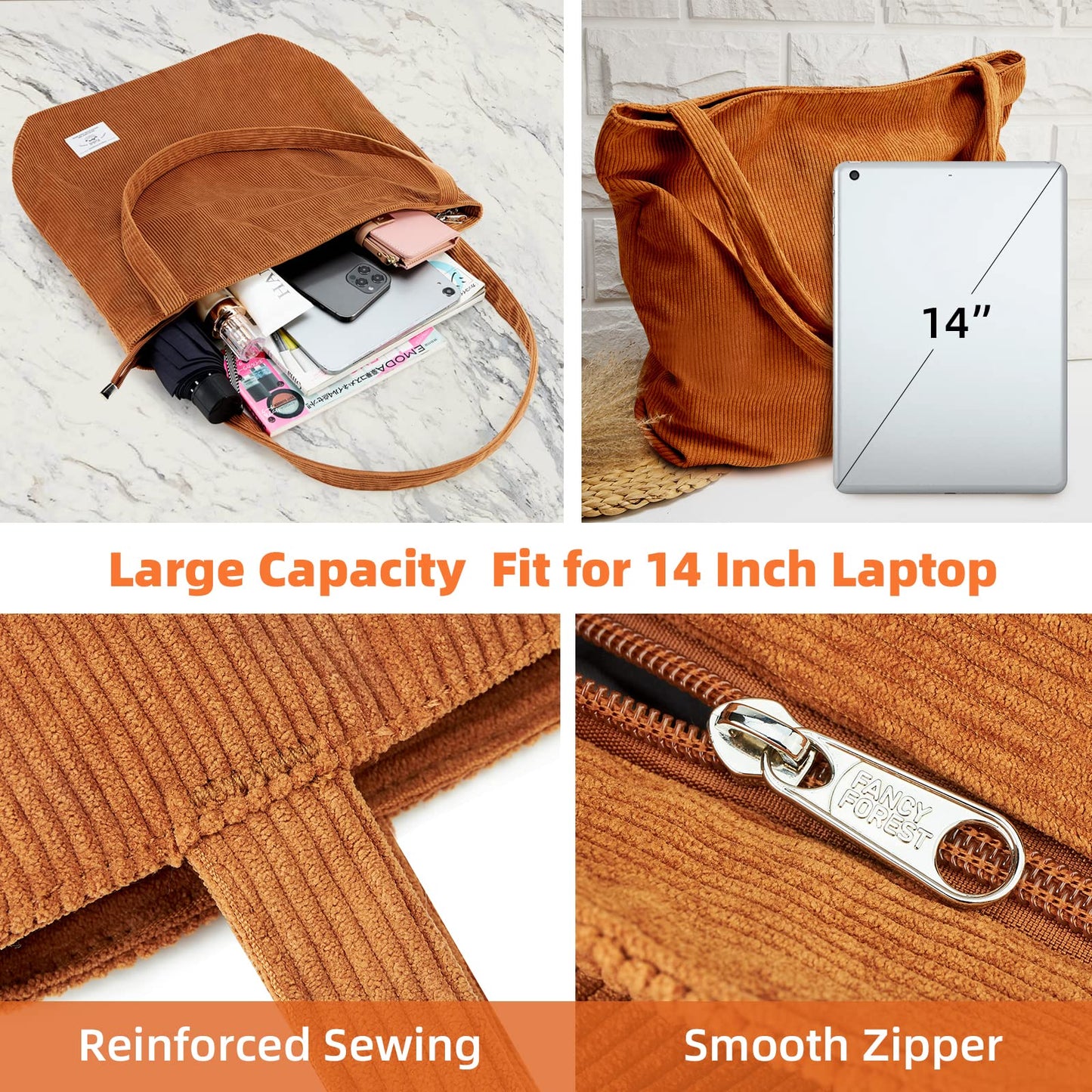 Optima Premium Corduroy Tote Bag - Large Capacity, Cream White