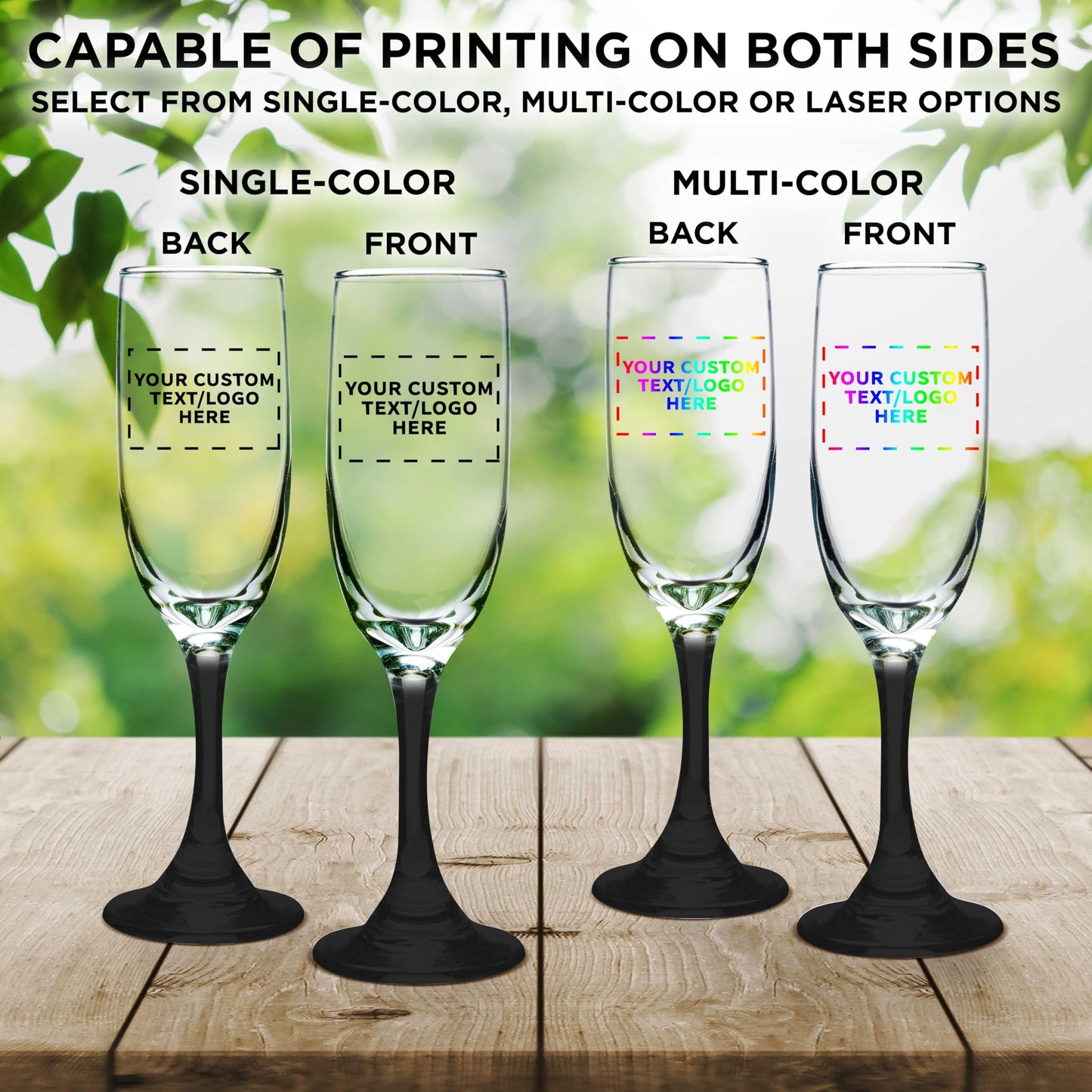 Optima Premium Champagne Flutes - 6.25 oz - 100 Pack - Customizable