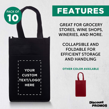 Optima Premium Two Bottle Wine Carrier - Reusable Non-Woven Set of 10