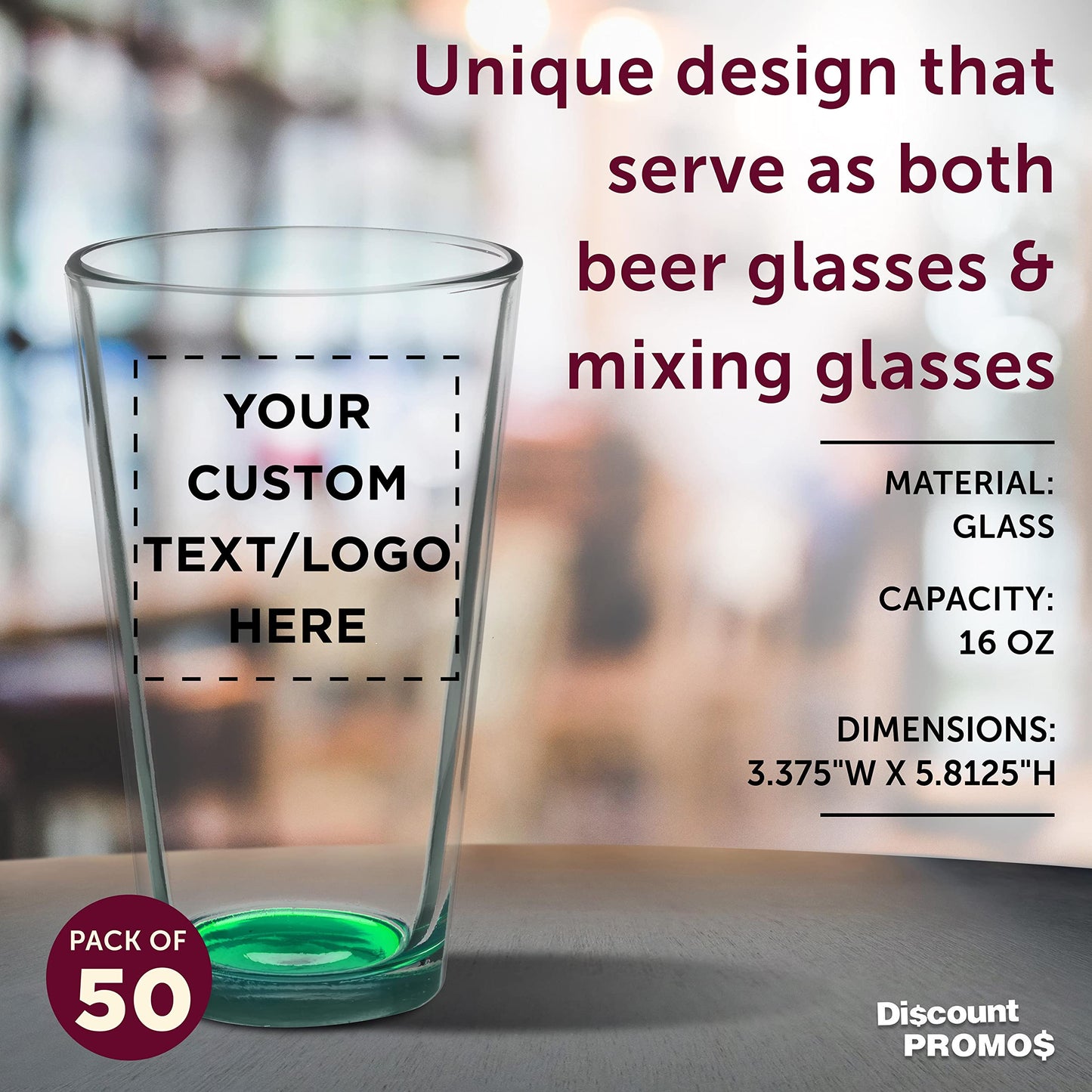 Optima Premium Heavy Duty Beer Pint Glasses - 16 oz, Set of 50