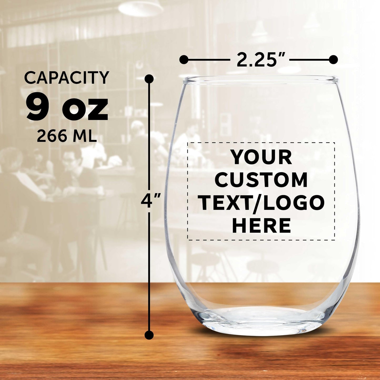 Optima Custom Stemless Wine Glass Set - 9 oz, 100 Pack