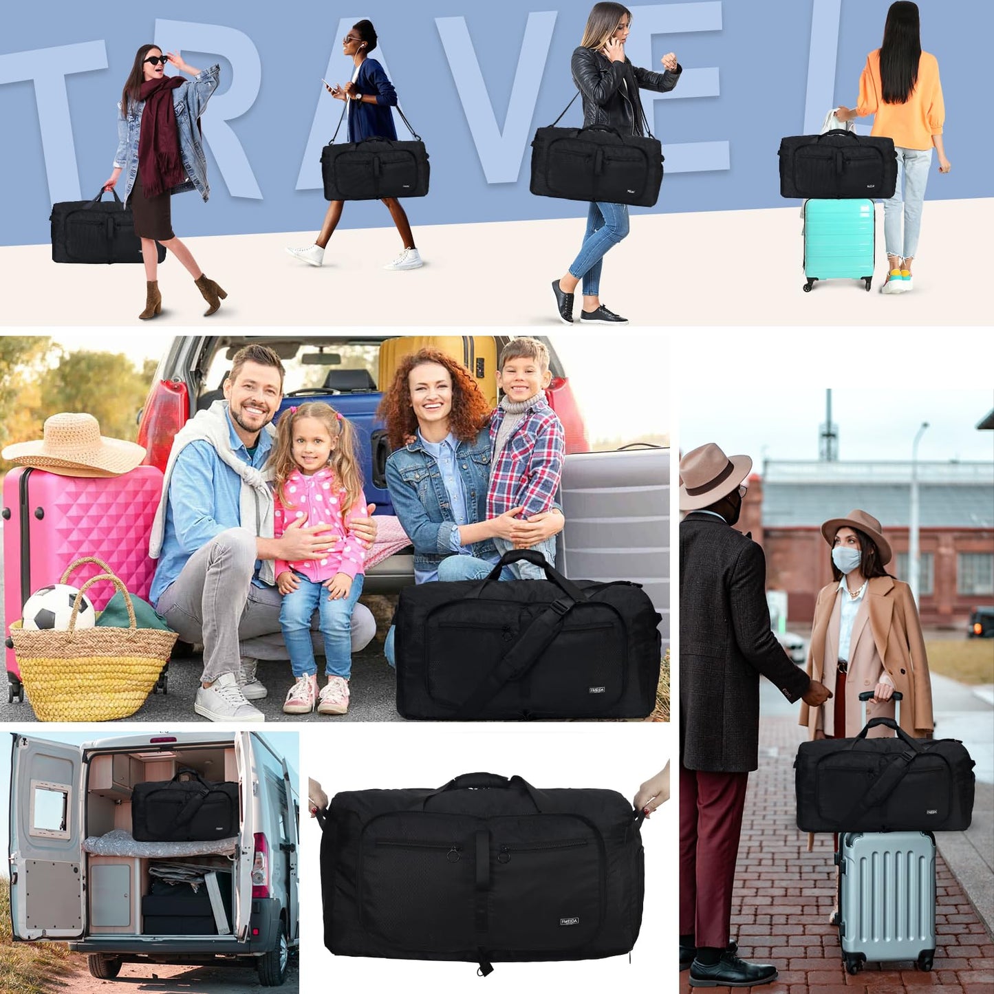 Optima Premium 65L Duffle Bag - Glossy Black with Shoe Compartment
