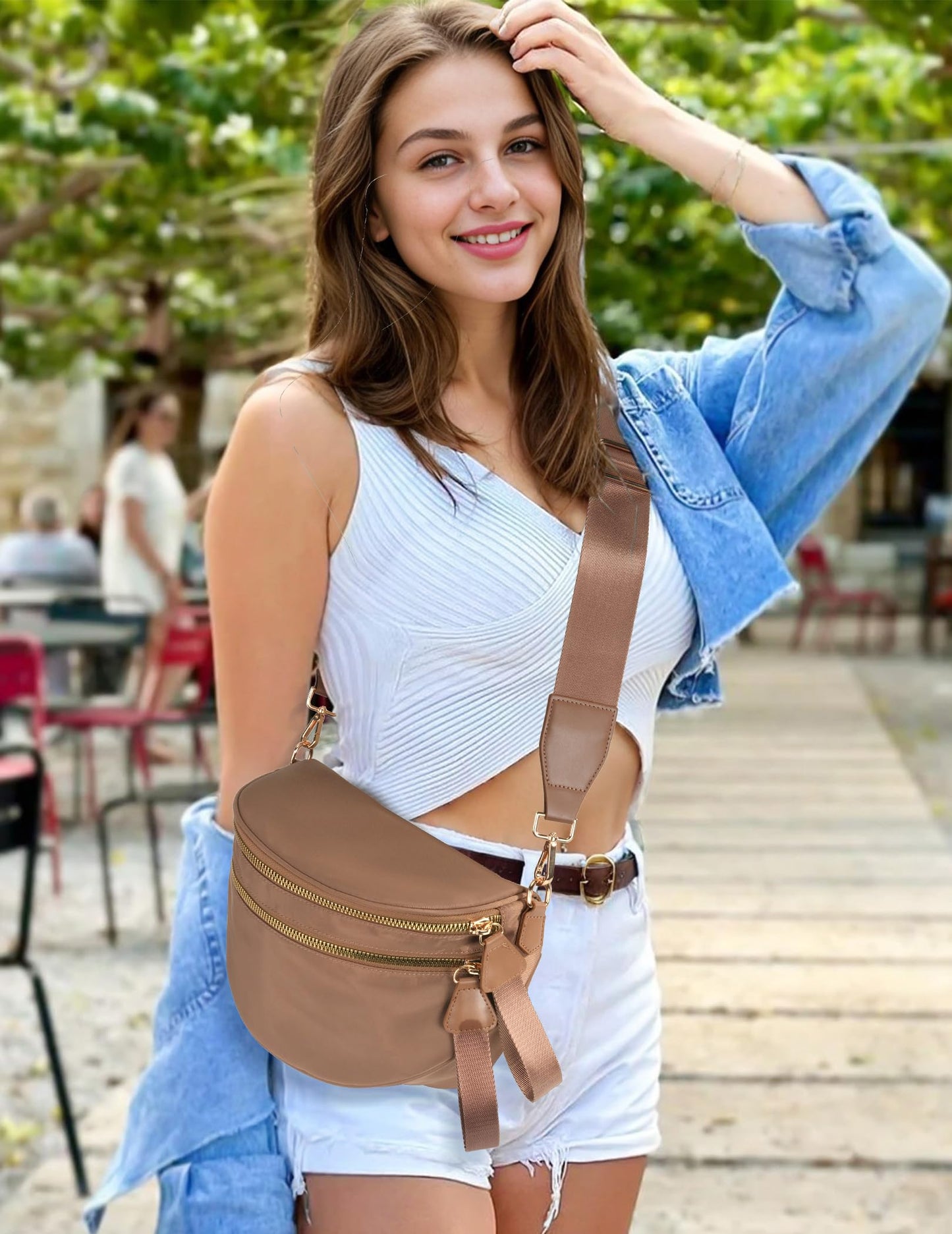 Optima Premium Nylon Crossbody Bum Bag - 12x9.8x3 inches, Beige