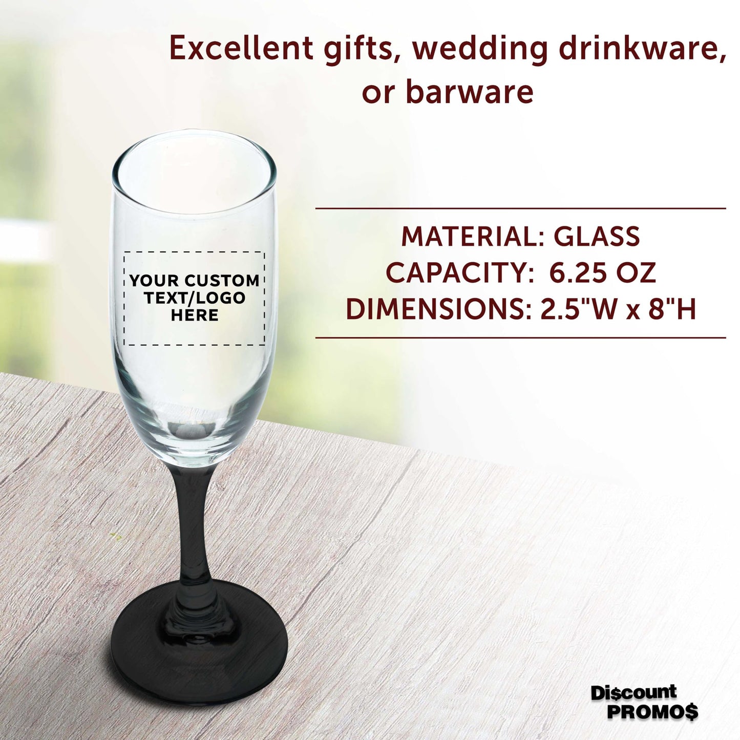 Optima Premium Champagne Flutes - 6.25 oz - 100 Pack - Customizable