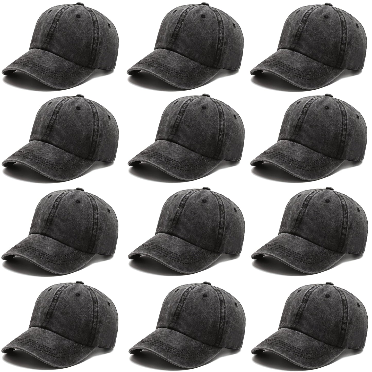 Optima Vintage Distressed Baseball Caps - Adjustable Unisex Style, Black