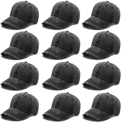 Optima Vintage Distressed Baseball Caps - Adjustable Unisex Style, Black
