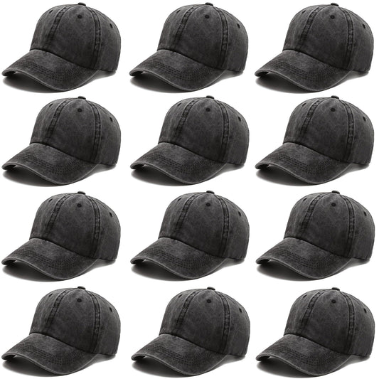Optima Vintage Distressed Baseball Caps - Adjustable Unisex Style, Black